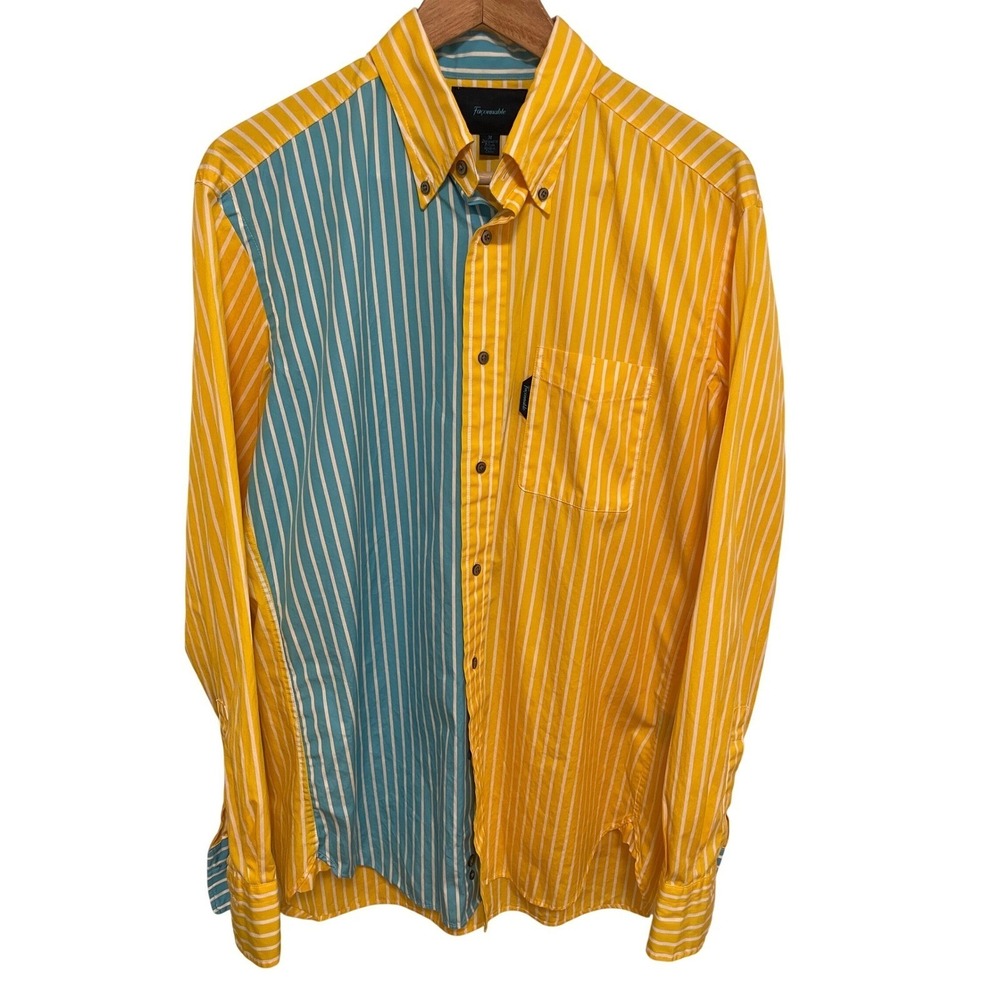 Faconnable Shirt Color Block‎ Graphic Patchwork Back Button Down M Cotton